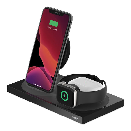 Belkin BoostCharge 3-in-1 Wireless Charger for iPhone, Apple Watch, and AirPods, Black