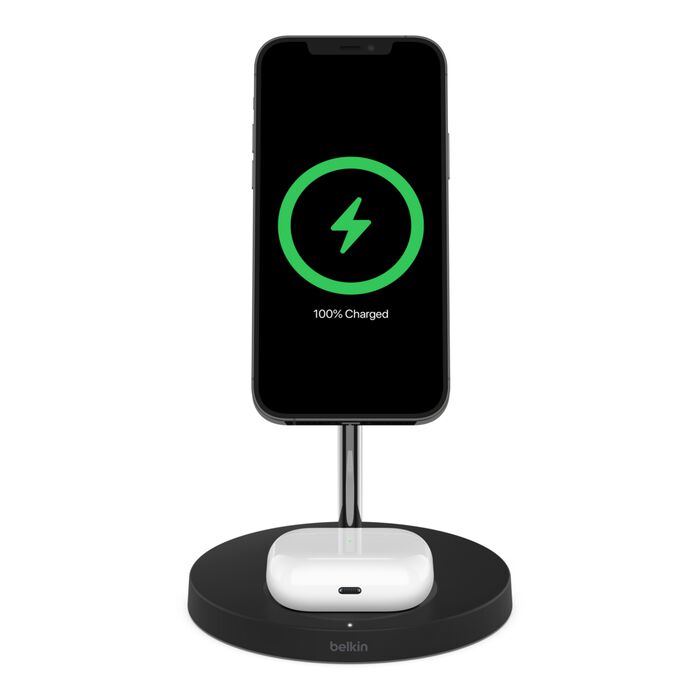 Belkin Wireless Charger Stand with MagSafe &amp; Boost Charge Pro 15W 2-in-1 – Black (UK Plug)