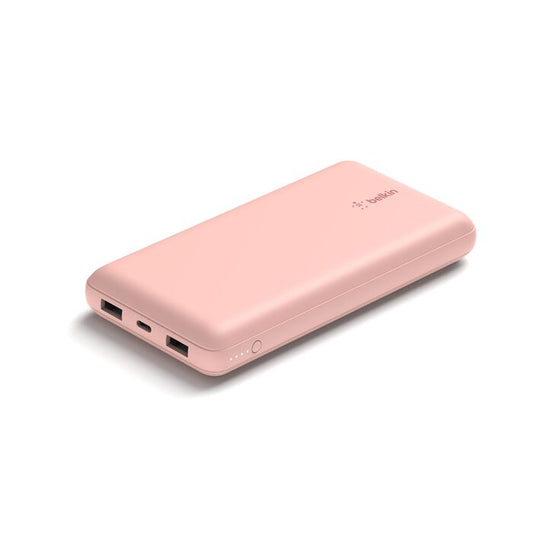 Belkin 10K Power Bank, USB-C 15 W + Dual USB-A, with 15 cm USB-A to USB-C Cable, Rose Gold