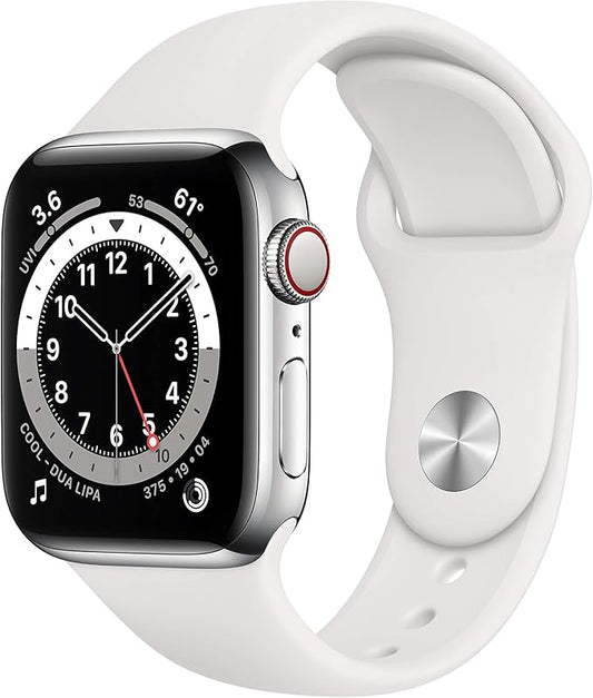 Apple Watch Series 6  – Silver Stainless Steel Case with White Sport Band (Regular)
