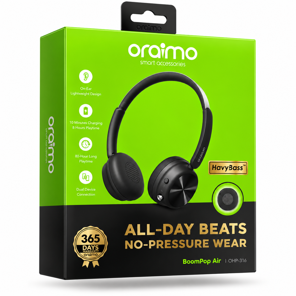 Oraimo BoomPop Air Bluetooth Wireless Headphones 80-Hour Playtime