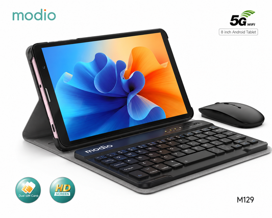 Modio M129 5G Android Tablet, 8GB/512GB, 8-Inch IPS LCD Display, Dual SIM, 4,000mAh Battery, Android 12, Bluetooth, WIFI