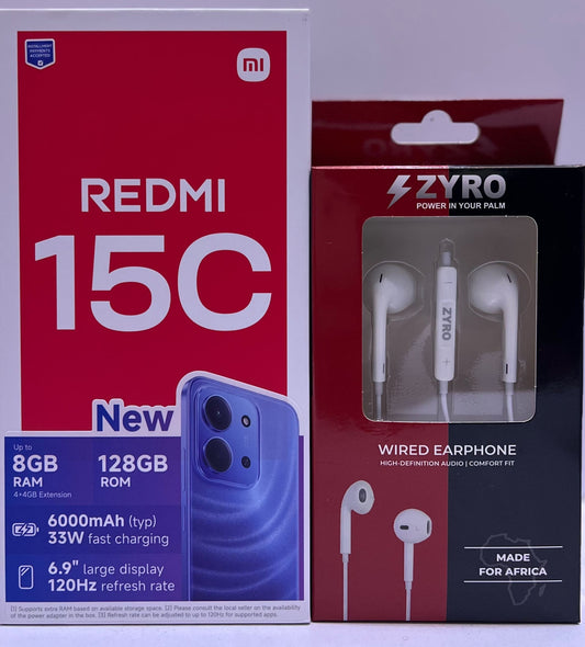 Redmi 15C 4+128GB, 24 Months Warranty, Free Zyro Type C Earphones