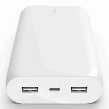 Belkin 20K Power Bank, 15W USB-C Input, USB-A Output, White